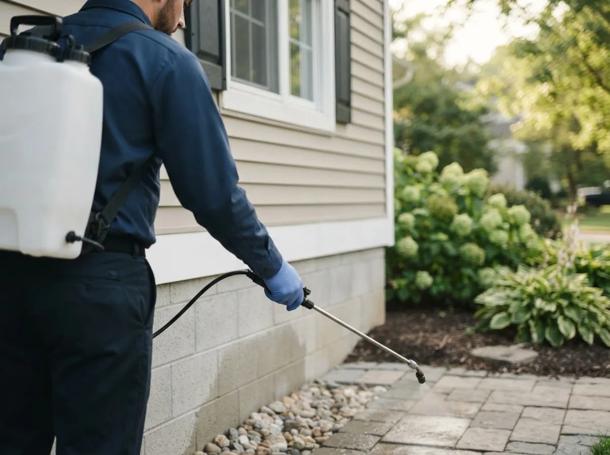 Pest control technician inspecting a home in Garrison, TX